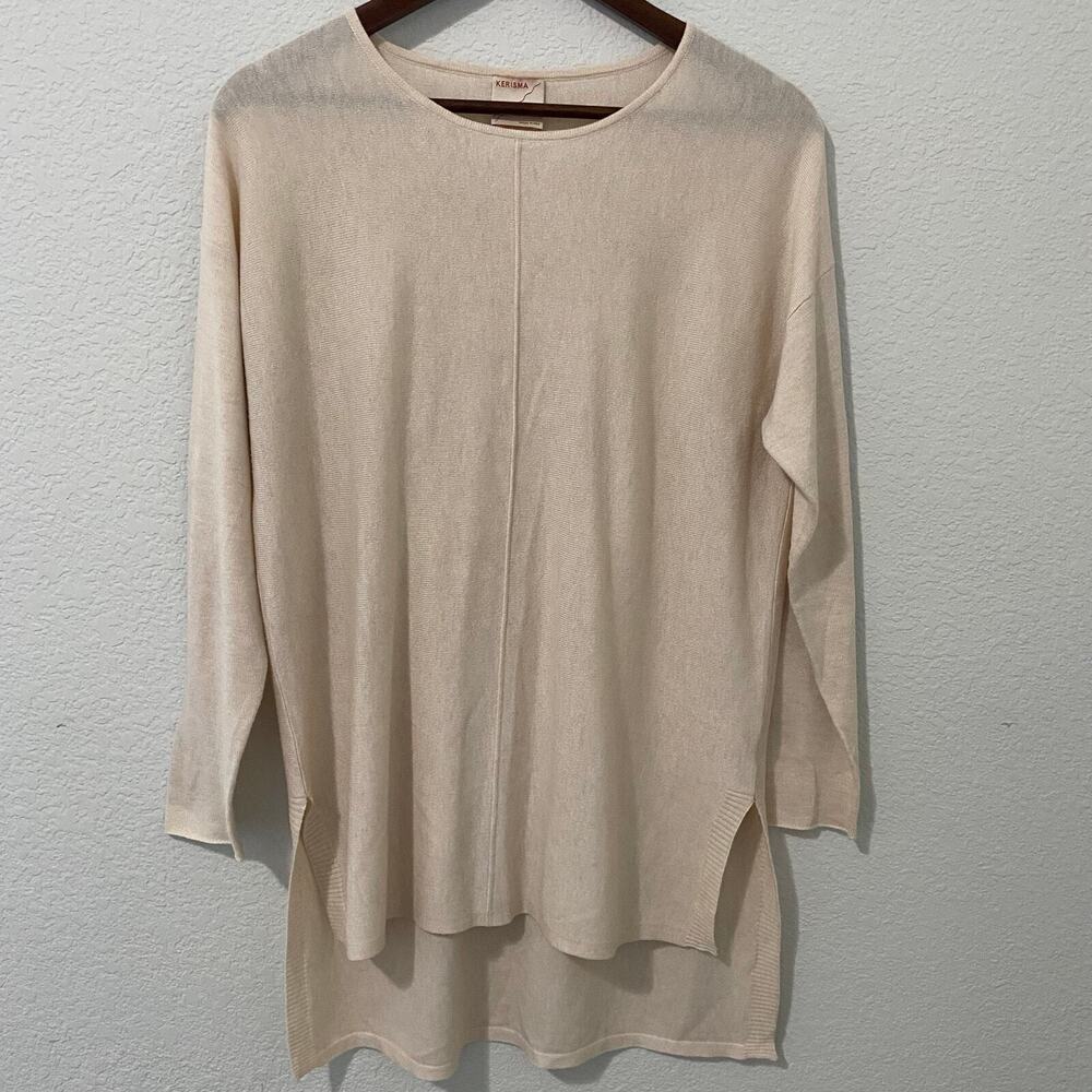 Kerisma Tunic Sweater M/L Beige Minimalist Hi Low Soft Knit Wool Blend Oversized